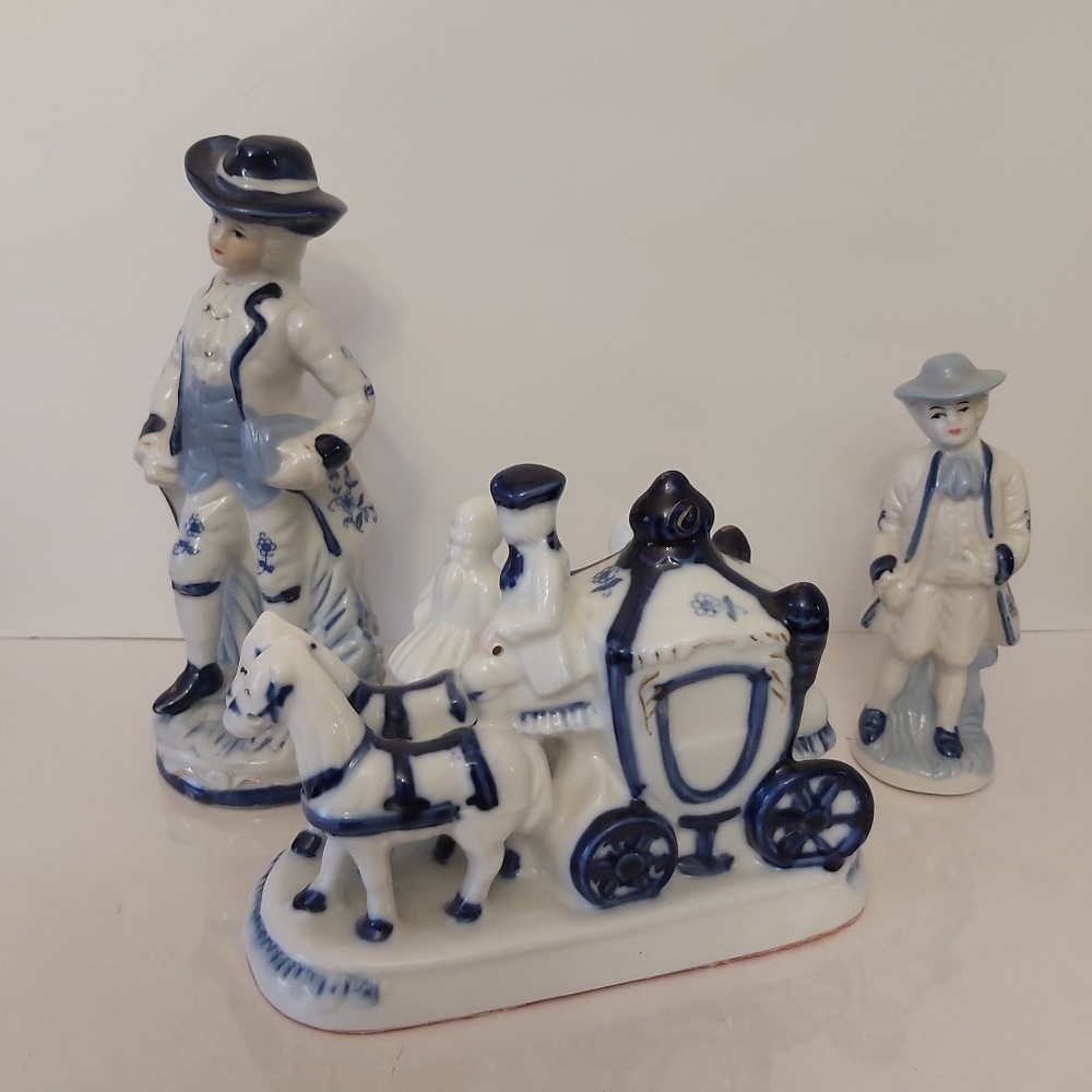 Porcelain Figurine Set with Blue Accents